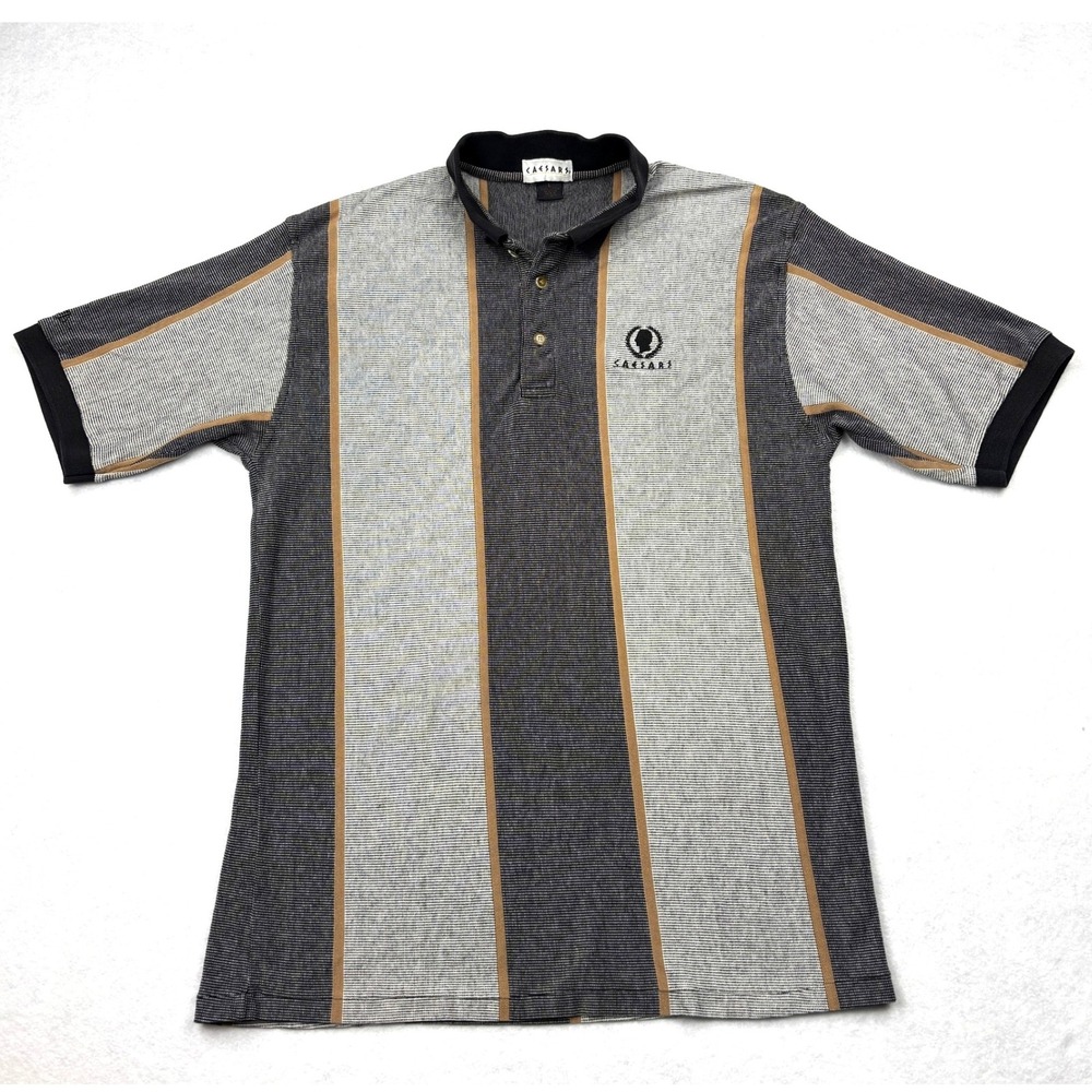Vintage Caesars Palace Polo Shirt Striped Embroidered Mens Size Large Cotton